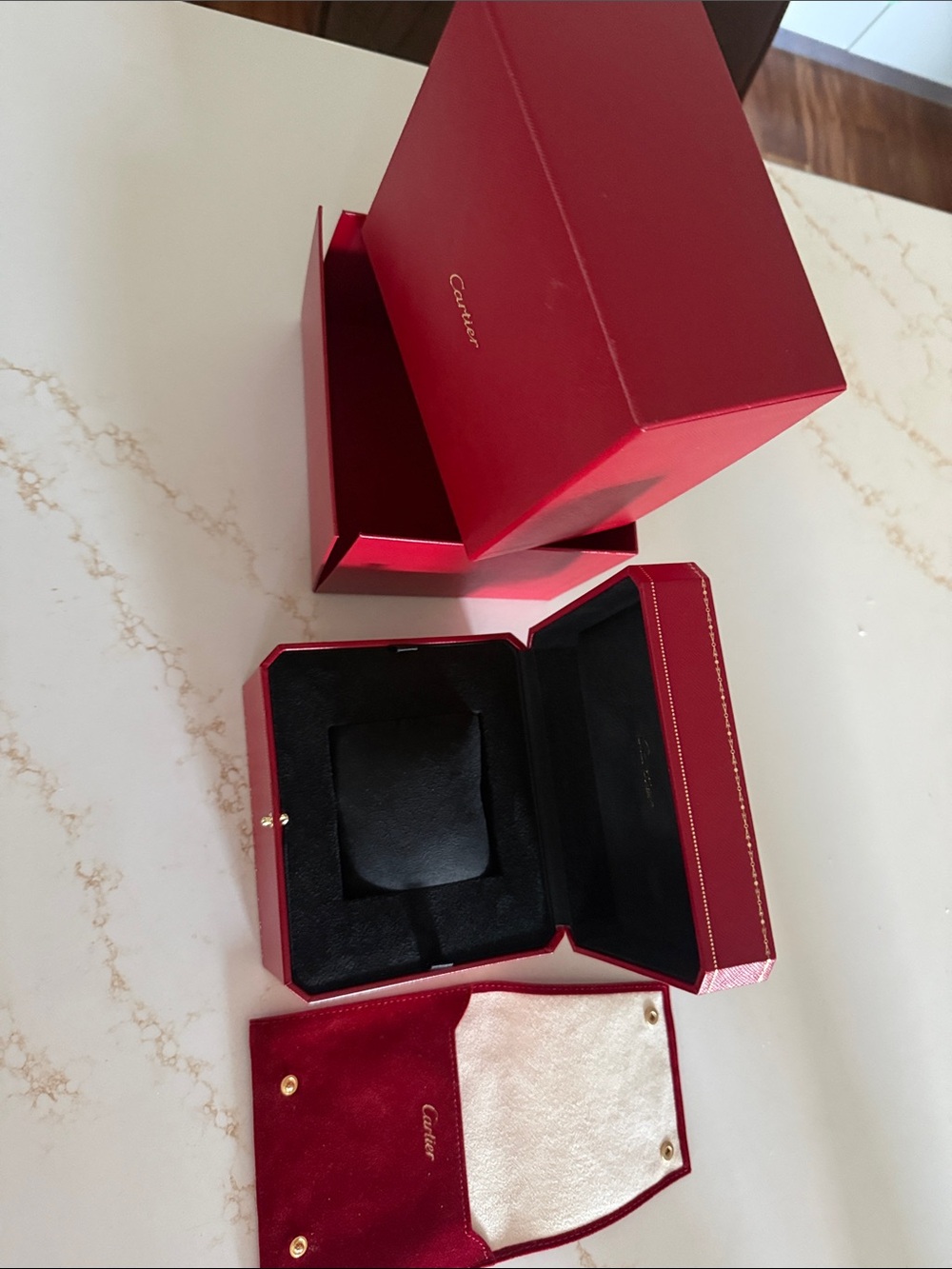 Cartier Red Jewelry Presentation Box Trio with Gold Trim - Picture 2 of 4